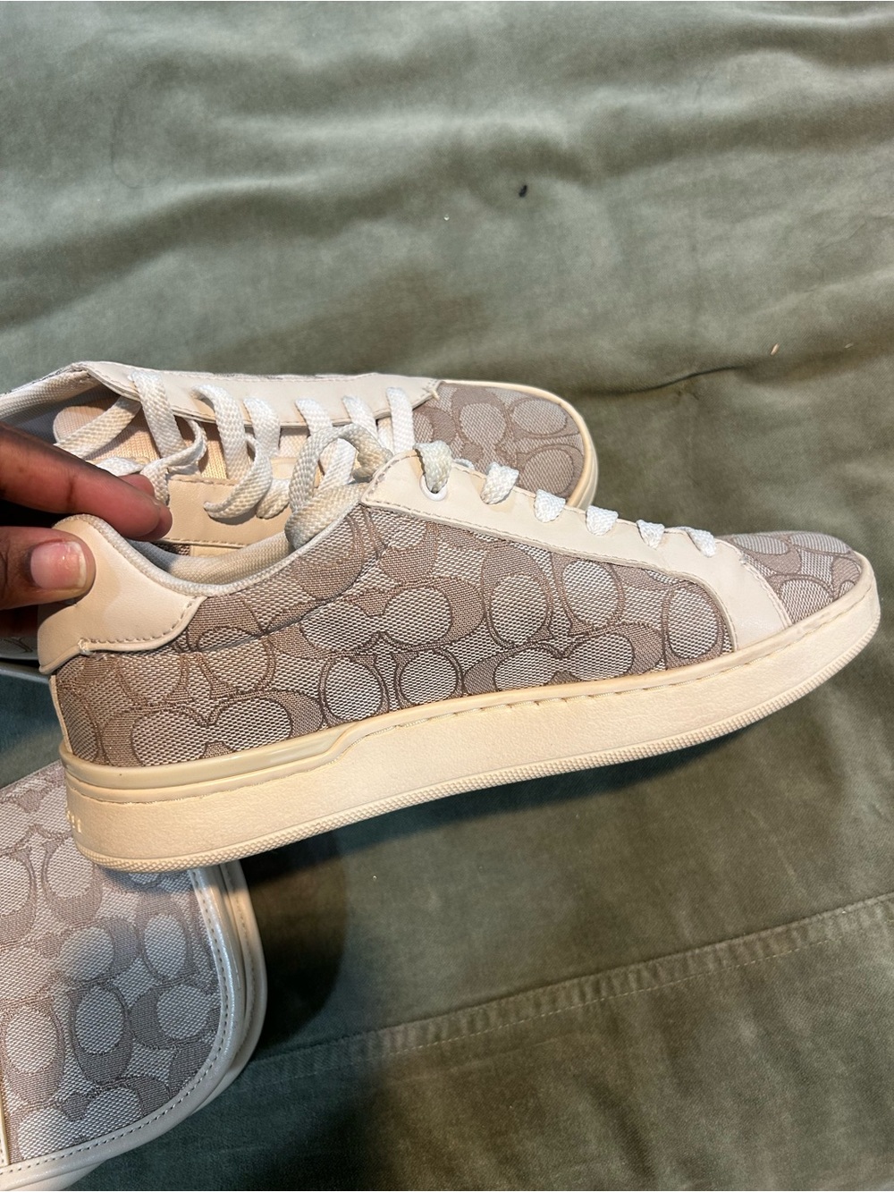 Coach Beige Signature Canvas Low-Top Sneakers
